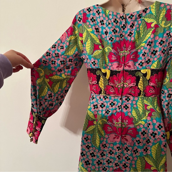 Vintage 60s 70s psychedelic silk mixed print embroidered maxi dress (binC) - Picture 14 of 16